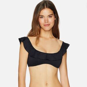 Eberjey Women's Black So Solid Miranda Ruffled Bikini Top - Small